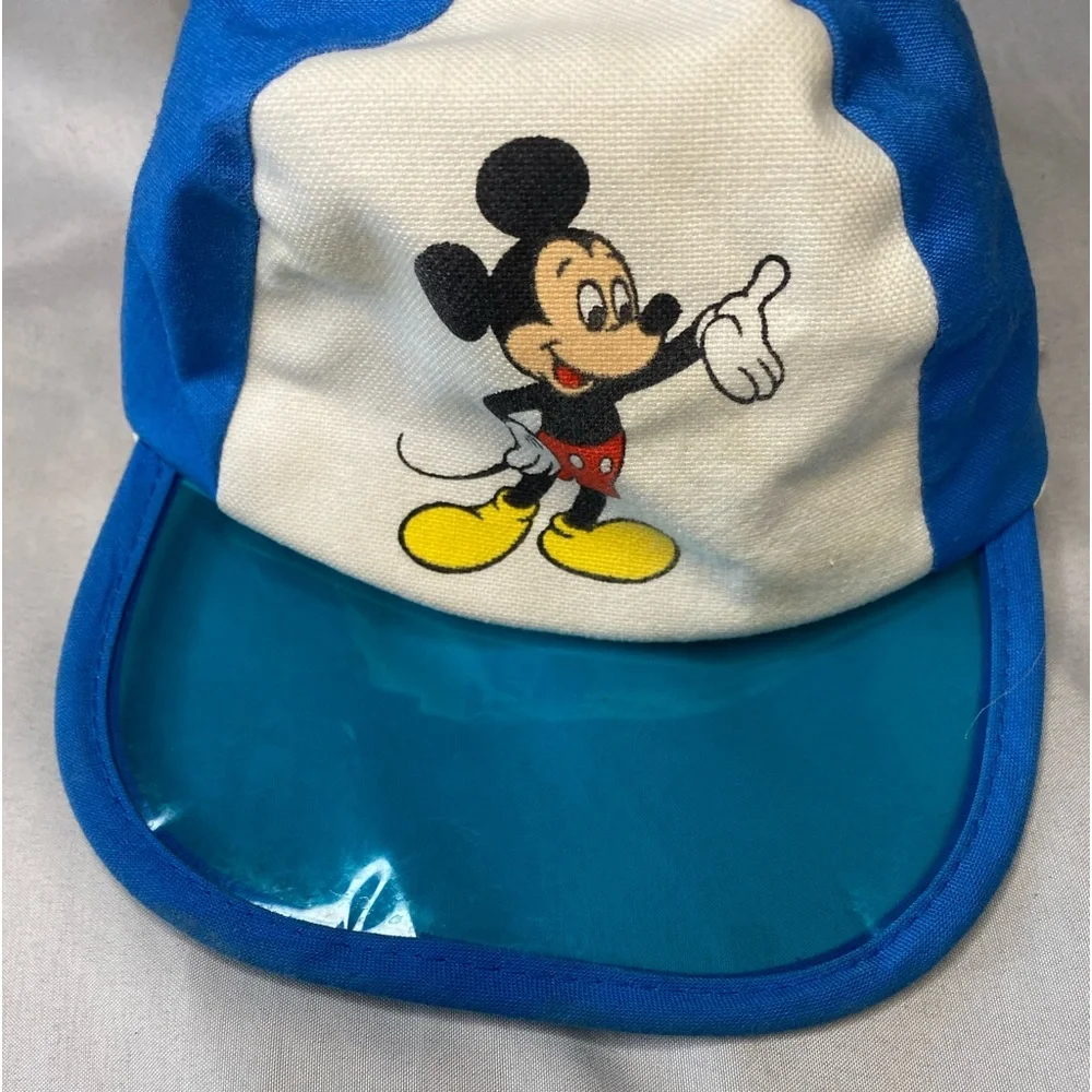 Vintage Disney Mickey Mouse Boys Hat Small 1980s White Blue‎